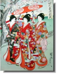 Cherry-blossom viewing as depicted by Chikanobu, (1838-1912, painted around 1895.)