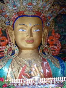 The huge Maitreya Buddha image at Thiksey monastery