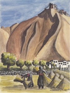 Working in the fields under the castle, Leh 1981