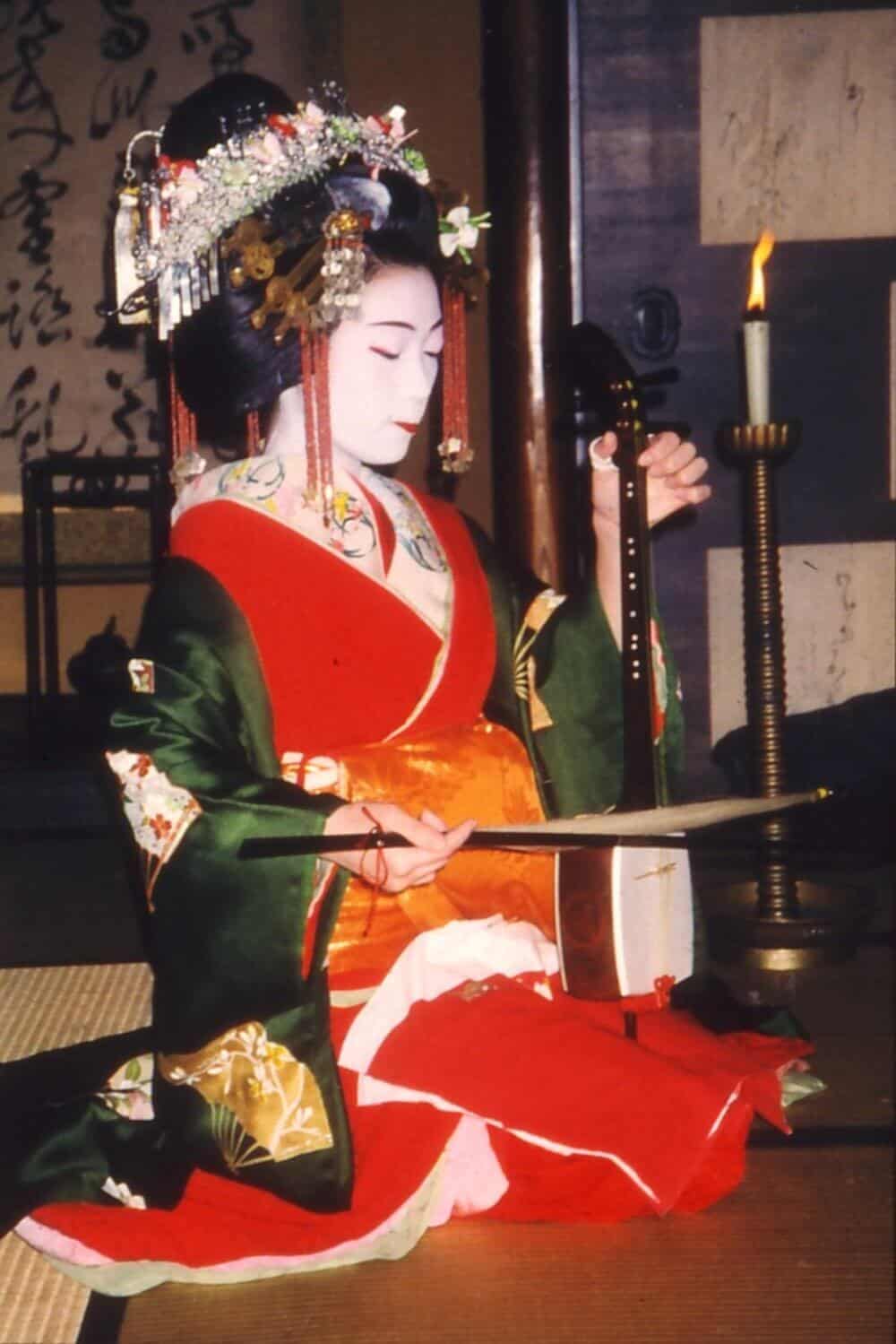 A flamboyantly dressed courtesan