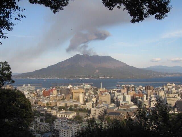 Sakurajima volcano belching black ash